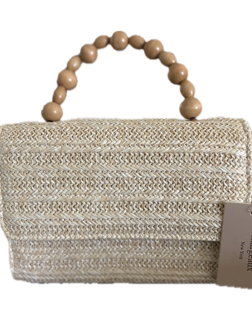 d’margeaux New York Woven Straw Clutch/Crossbody Bag Wood Bead Handle